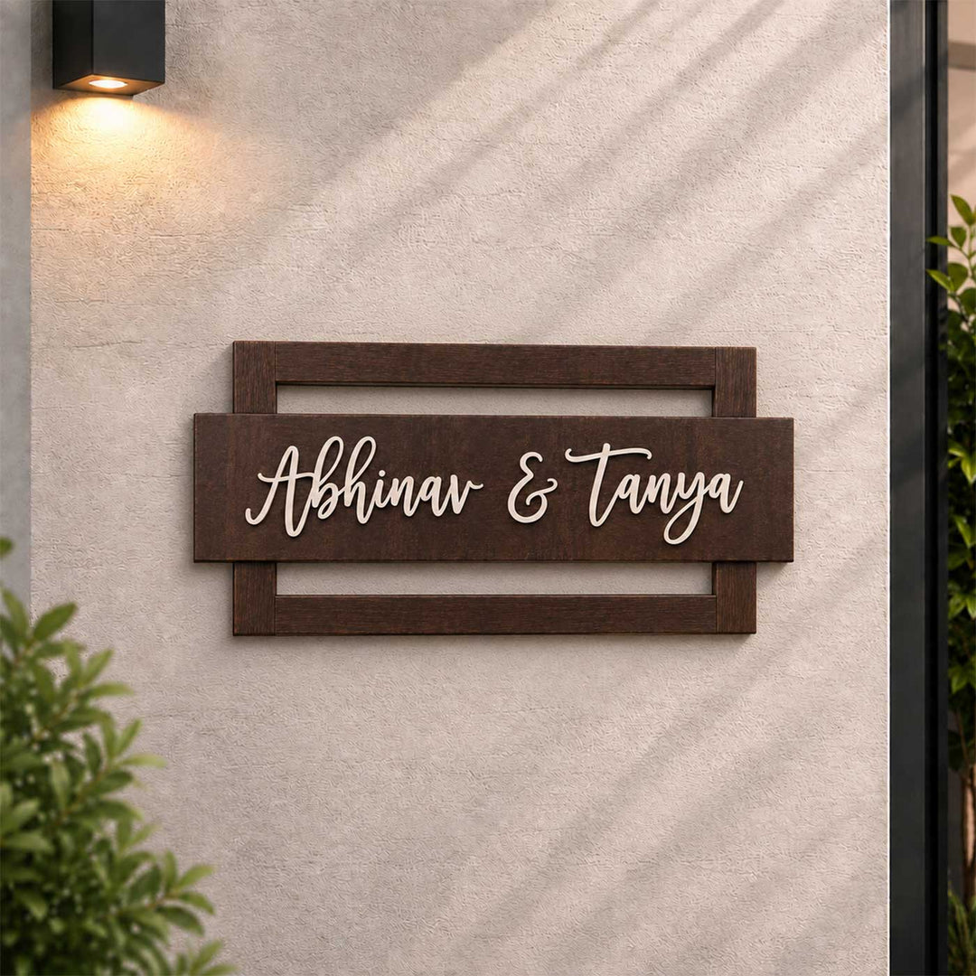 Personalized Laser Cut Silhouette Rubber Wood Name Plate With Metal Text For Home