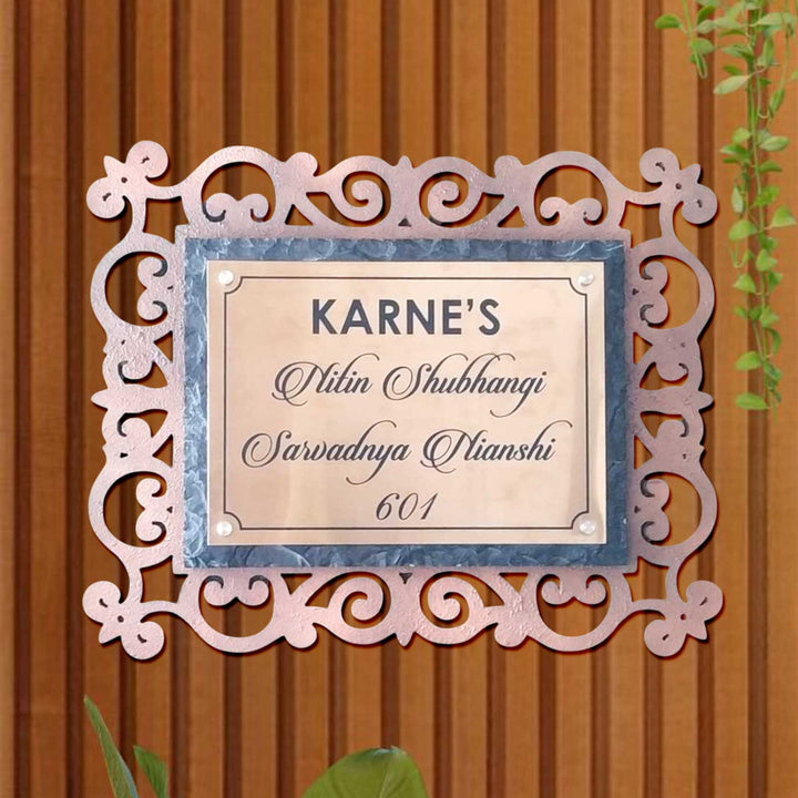 Personalized Weatherproof Rose Gold & Blue Copper Stainless Steel Name Plate