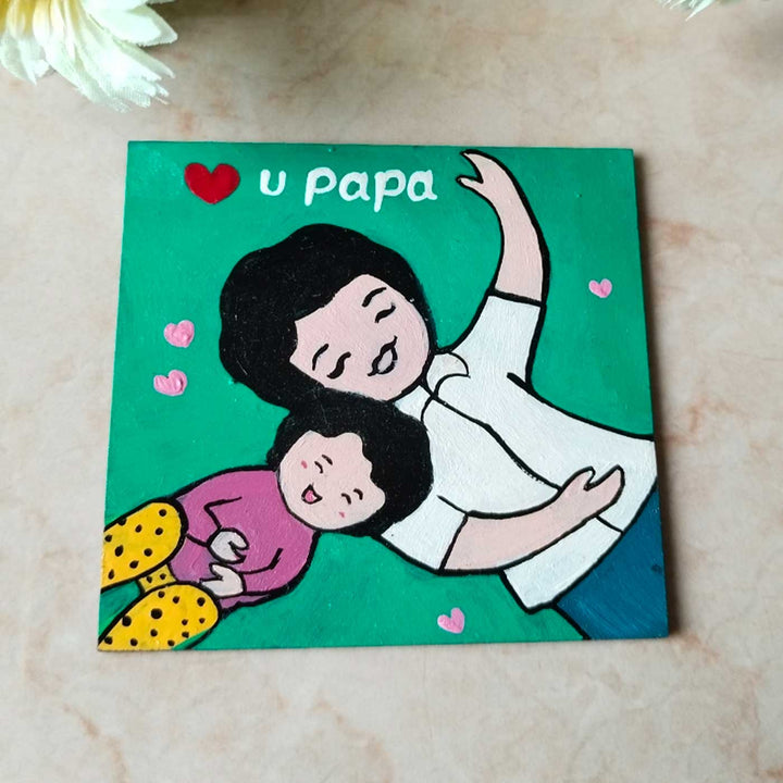 Photo Personalized Square Cute Father & Daughter Theme MDF Wood Fridge Magnet