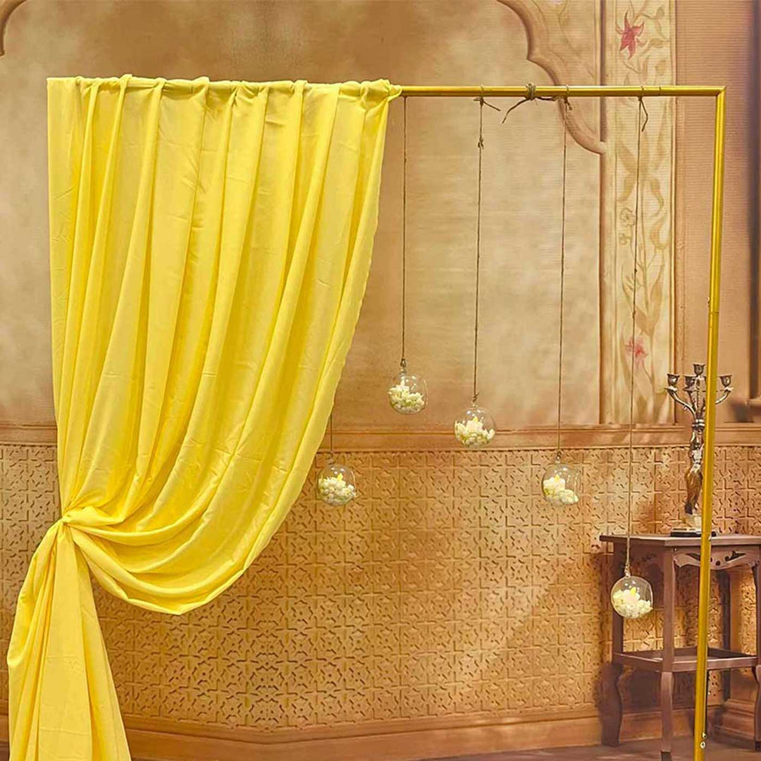 Reusable Butter Yellow Crepe Backdrop Drape, Ready-to-Hang For Haldi & Pooja Decor