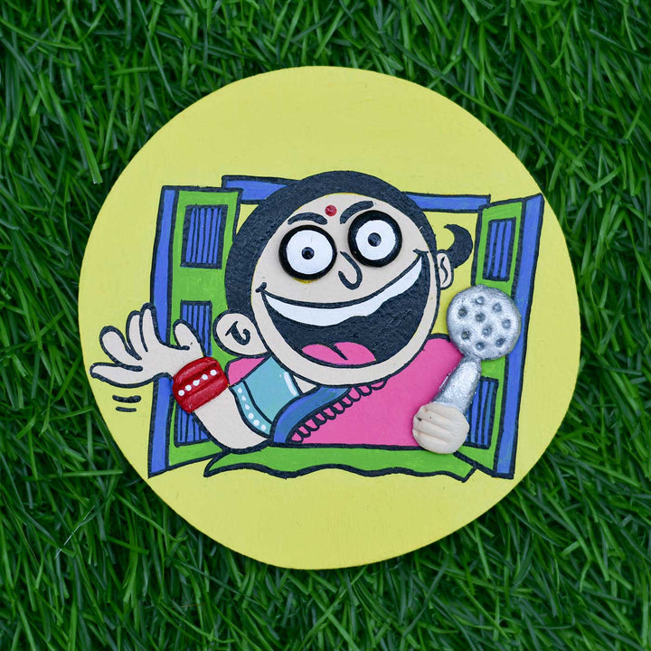 Hand-Painted Aunty Pop Art Mdf Wood Fridge Magnet