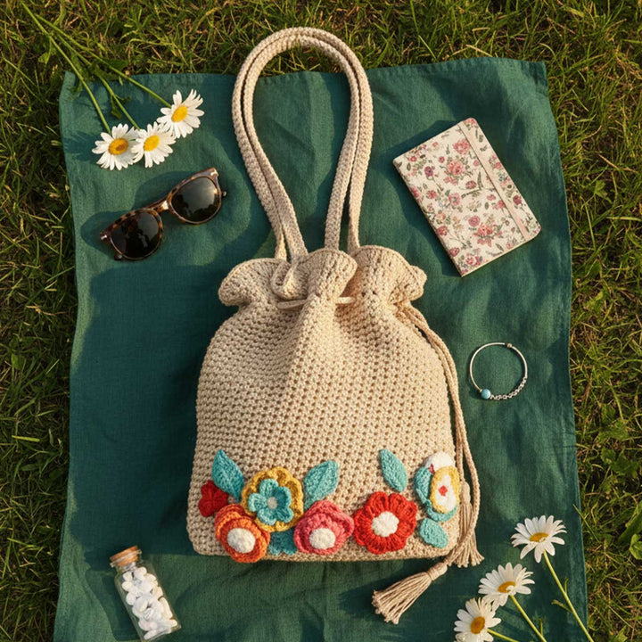 Handmade Crochet Floral Tote Bag
