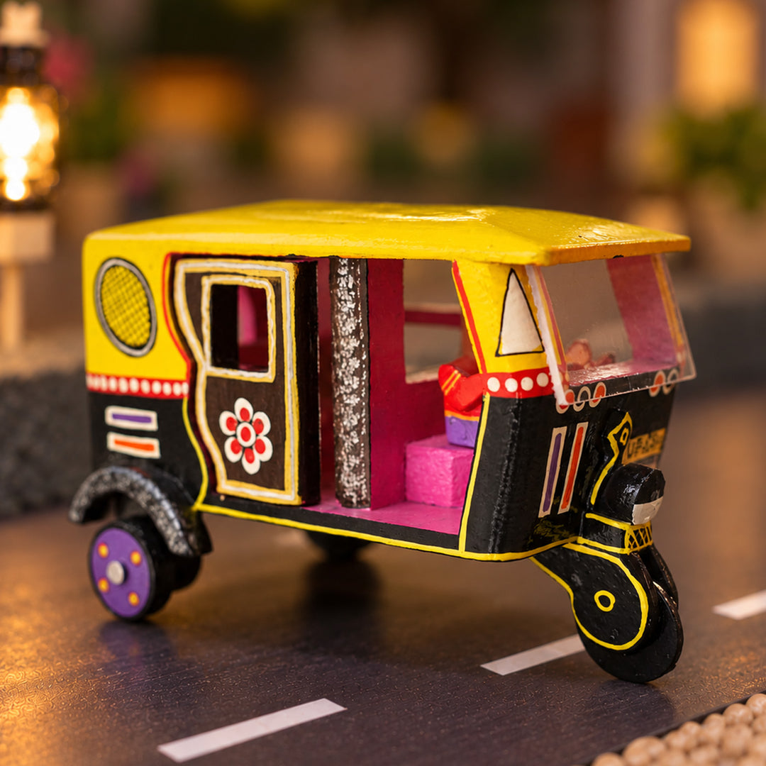 Handmade Big Kaali Peeli Auto Wooden Golu Toy For Festive Decor