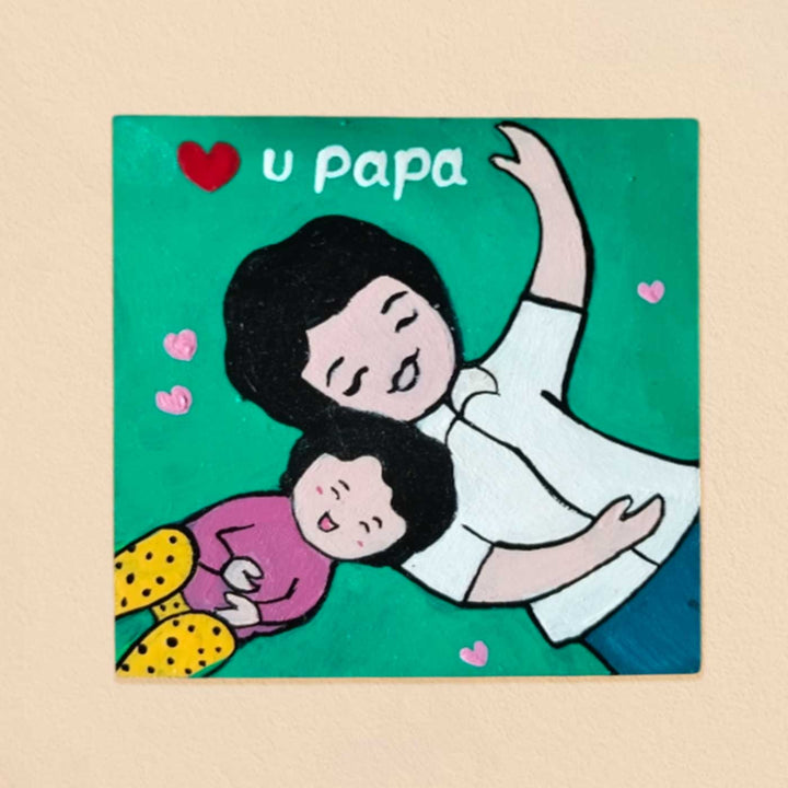 Photo Personalized Square Cute Father & Daughter Theme MDF Wood Fridge Magnet