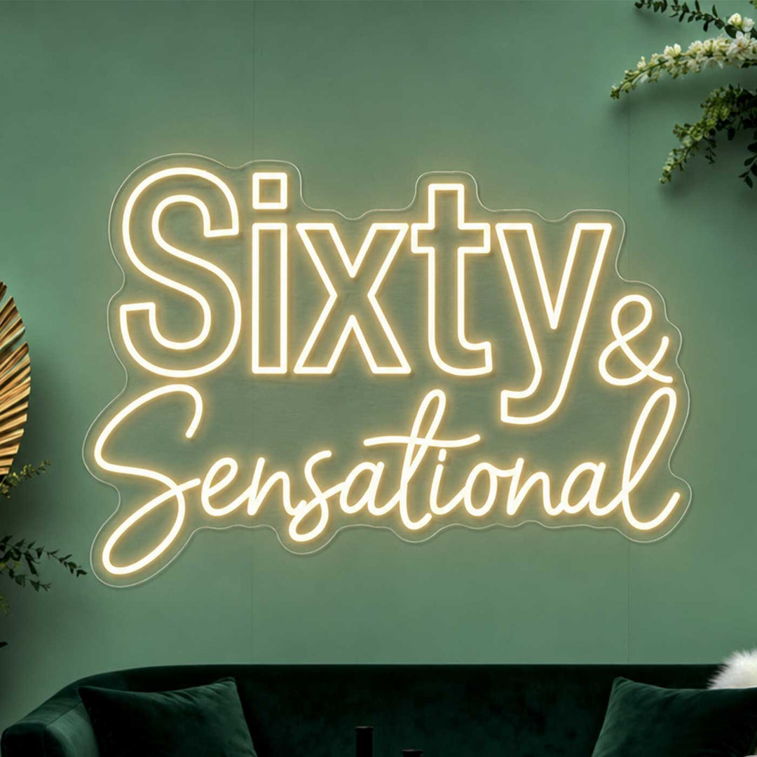 Personalized Handmade "Sixty & Sensational" Neon Light Sign Board For 60th Birthday Decor