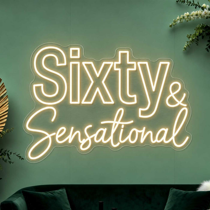 Personalized Handmade "Sixty & Sensational" Neon Light Sign Board For 60th Birthday Decor