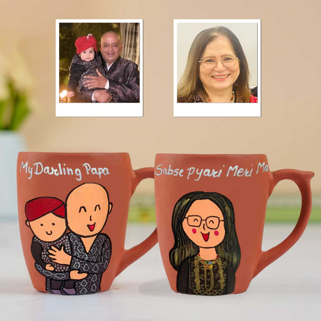 Handpainted Personalised 3D Terracotta Mug with Caricatures