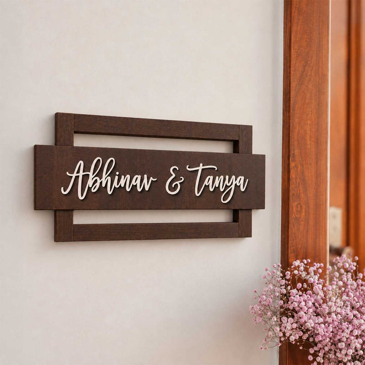 Personalized Laser Cut Silhouette Rubber Wood Name Plate With Metal Text For Home