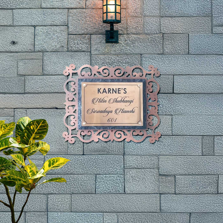 Personalized Weatherproof Rose Gold & Blue Copper Stainless Steel Name Plate