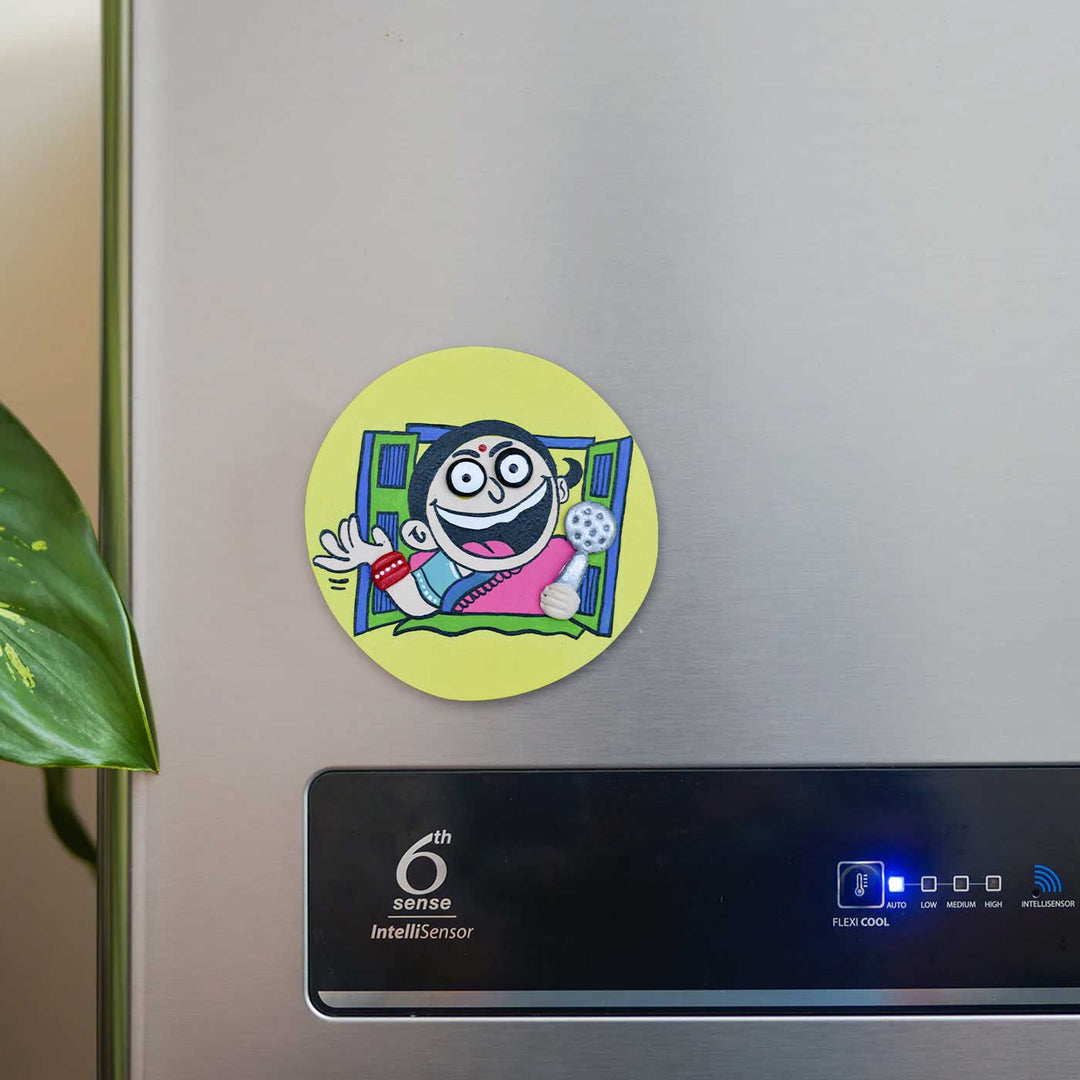 Hand-Painted Aunty Pop Art Mdf Wood Fridge Magnet