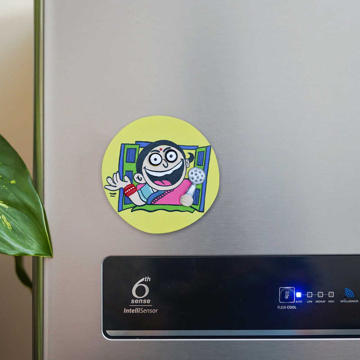 Hand-Painted Aunty Pop Art Mdf Wood Fridge Magnet