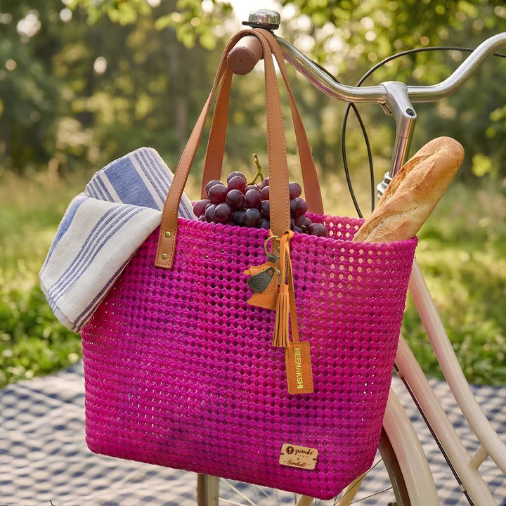 Hot Pink Solid Mukhya Knot Handmade Koodai Beach Bag