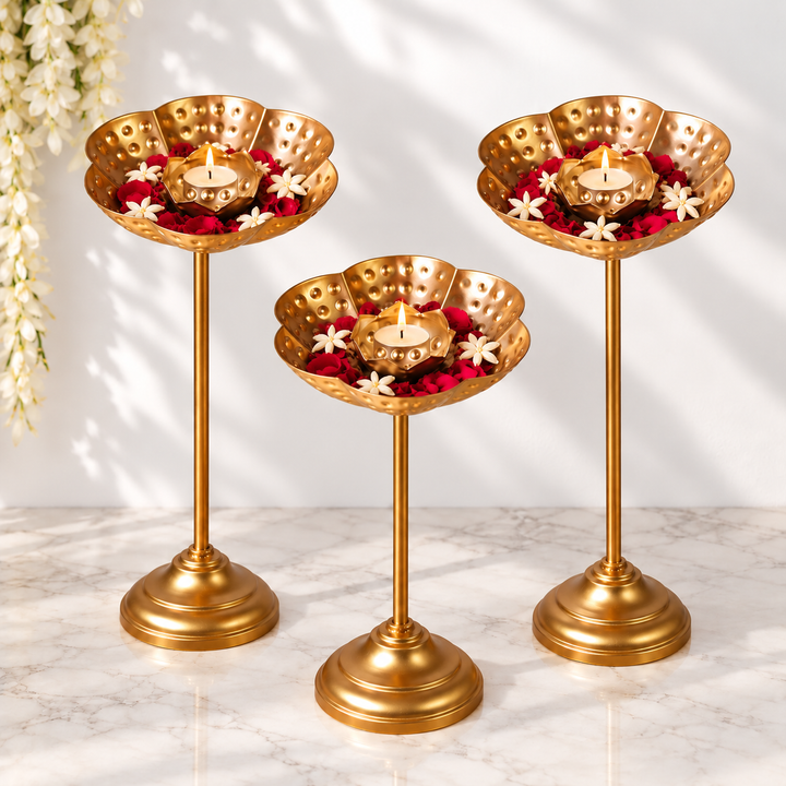 Handmade Layered Lotus Urli | Set of 3