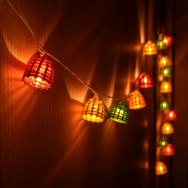 10m, 38 Bulbs | Eco-Friendly Handmade Decorative Multicolour Basket Bamboo LED Fairy Light