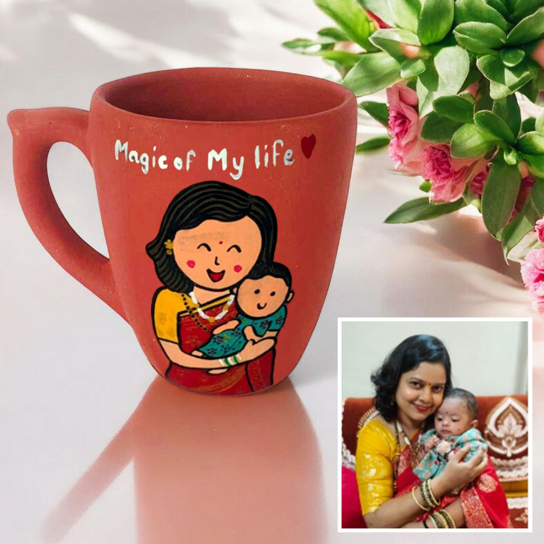 Handpainted Personalised 3D Terracotta Mug with Caricatures