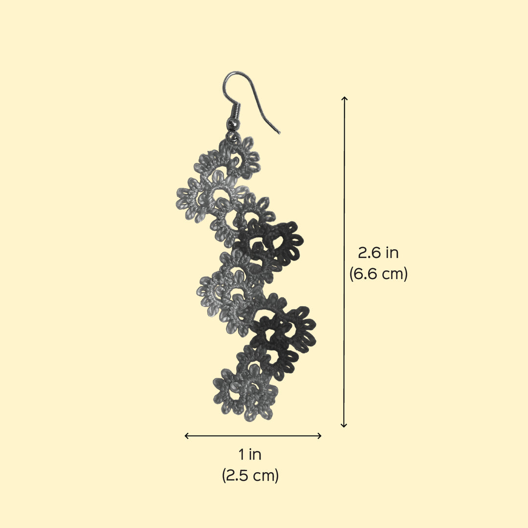 Handmade Tatting Zig - Zag Pattern Cotton Lace Earrings