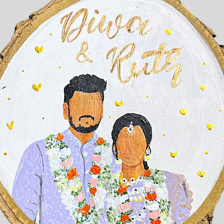 Photo Personalized Hand-Painted Golden Hearts Theme Wooden Decorative Plaque