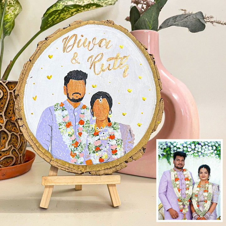 Photo Personalized Hand-Painted Golden Hearts Theme Wooden Decorative Plaque