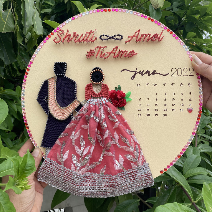 Personalized  Embroidered String Art Wedding Couple Hoop Nameplate