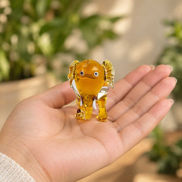 Handmade Blown Glass Amber Elephant Miniature Figurine For Decor