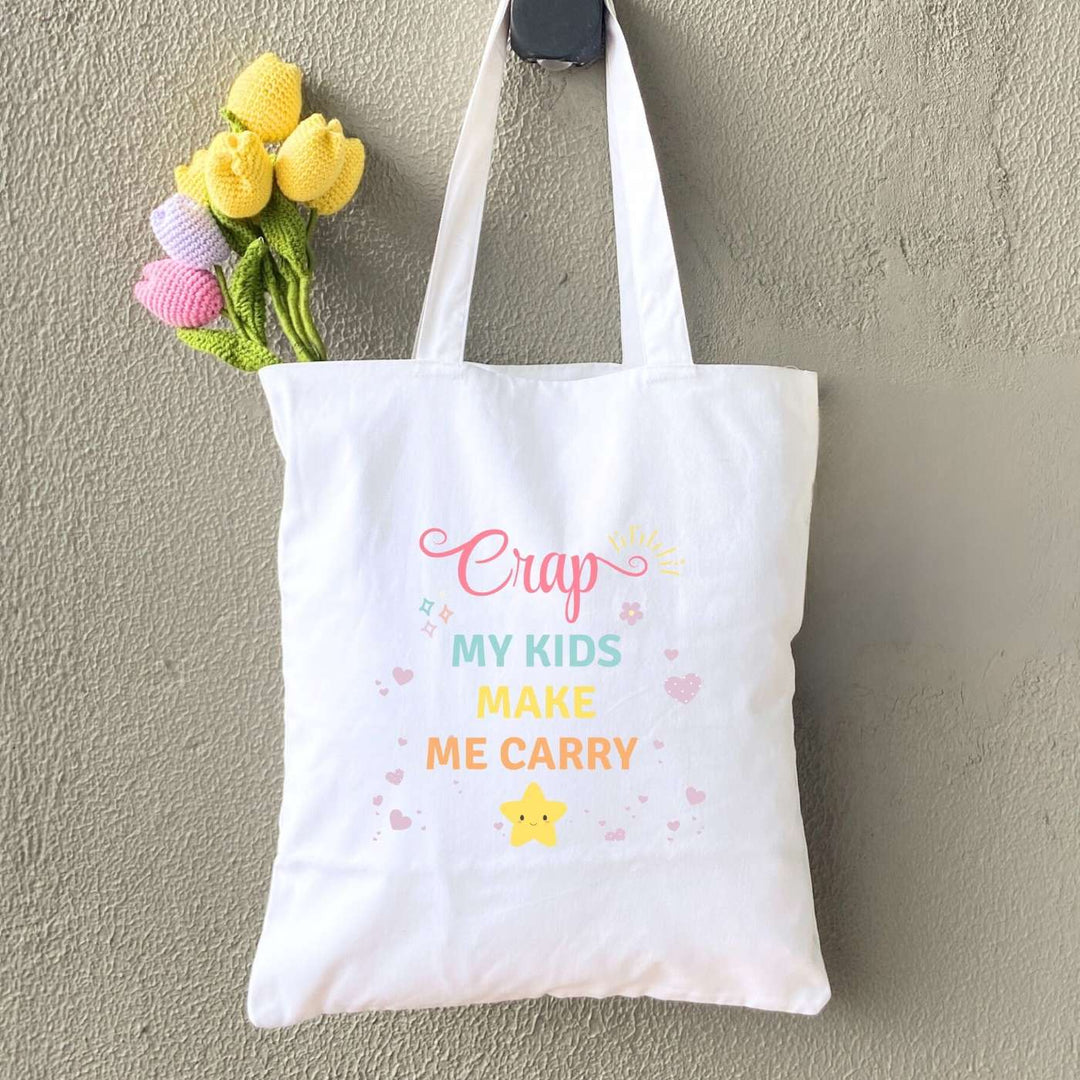Handmade Printed Kids Make Me Carry Cotton Tote Bag For Mothers