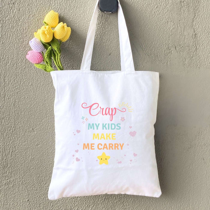 Handmade Printed Kids Make Me Carry Cotton Tote Bag For Mothers