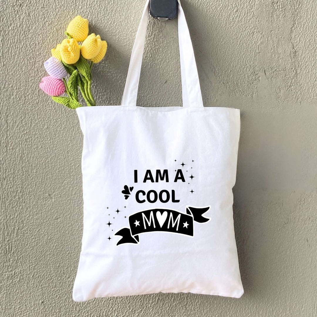 Handmade Printed Cool Mom Theme Cotton Tote Bag For Mothers