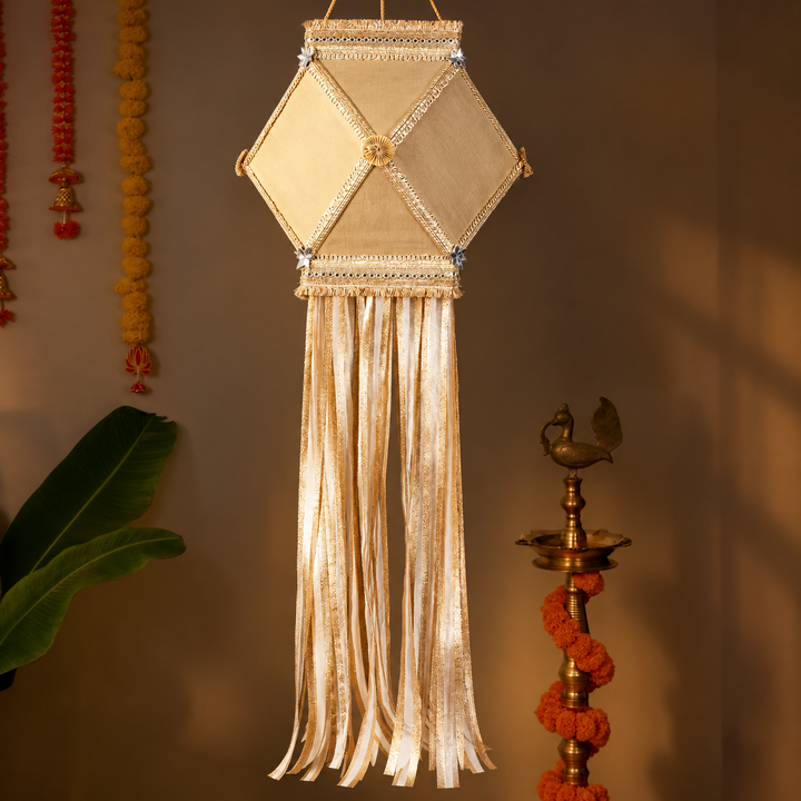 Handmade Decorative White Chanderi Premium Silk Akash Kandil/Lantern