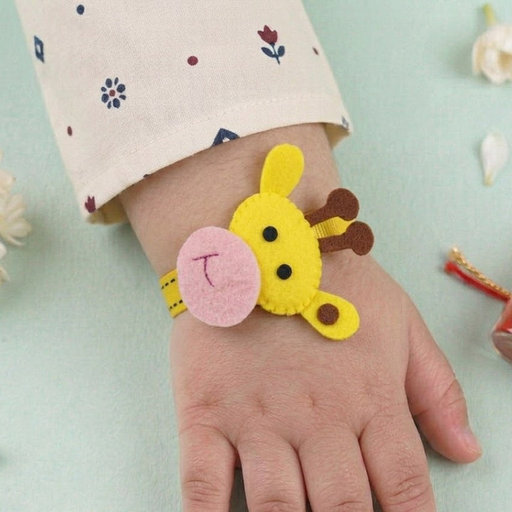 Handmade Giraffe Theme Felt Kids Rakhi With Roli Chawal