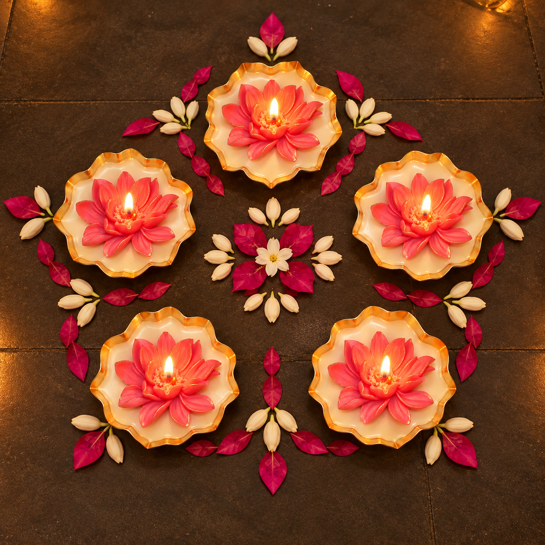5 Pc | Lotus Iron Urli Soy Wax Candle With Jasmine Fragrance