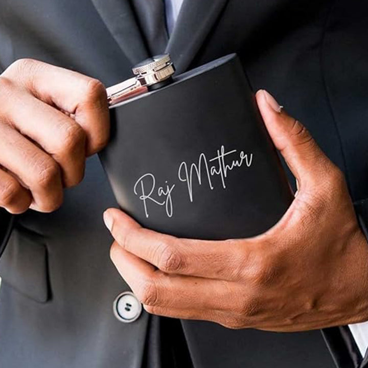 Personalized Engraved Black Stainless Steel Hip Flask | 250 ml