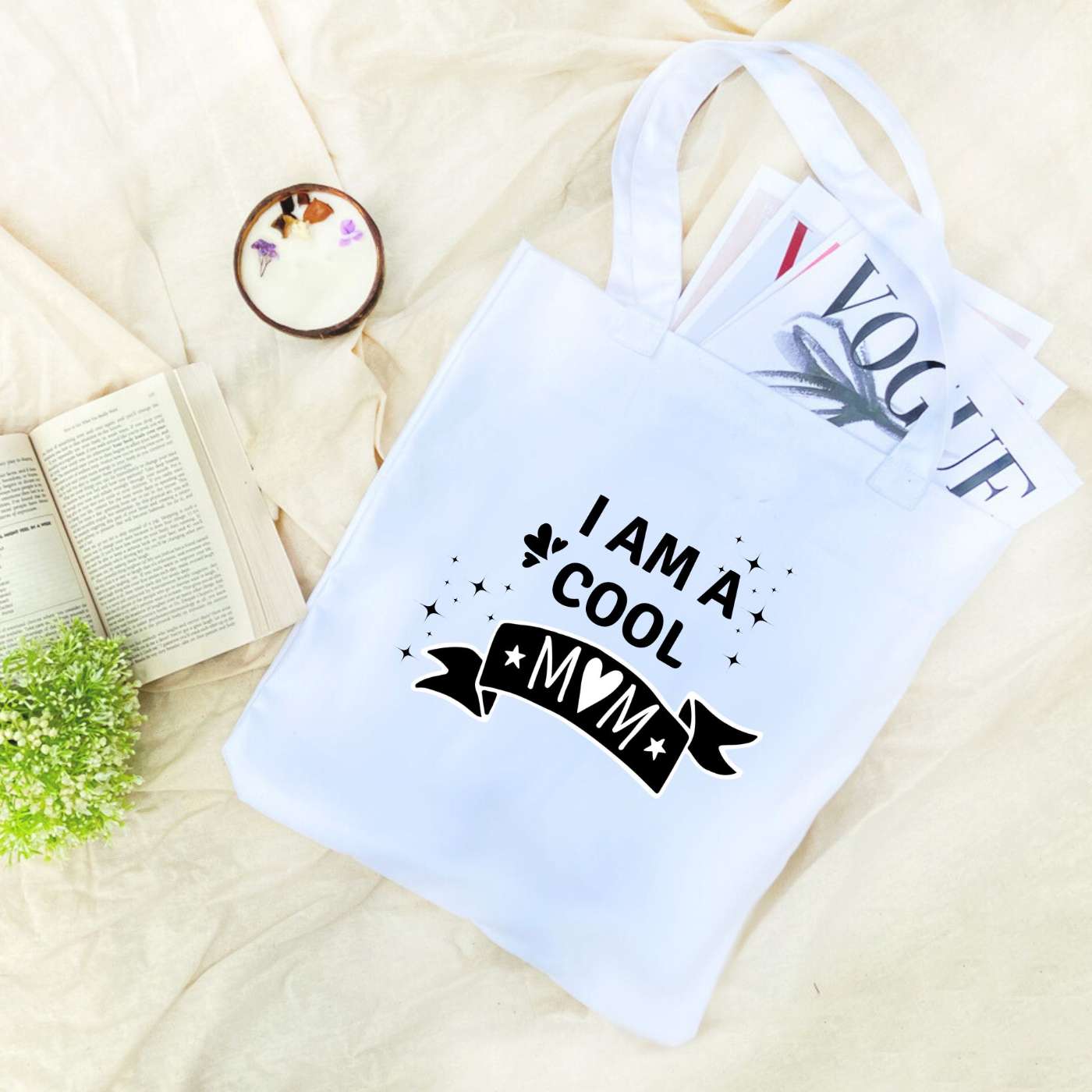 Buy Handmade Printed Cool Mom Theme Cotton Tote Bag For Mothers