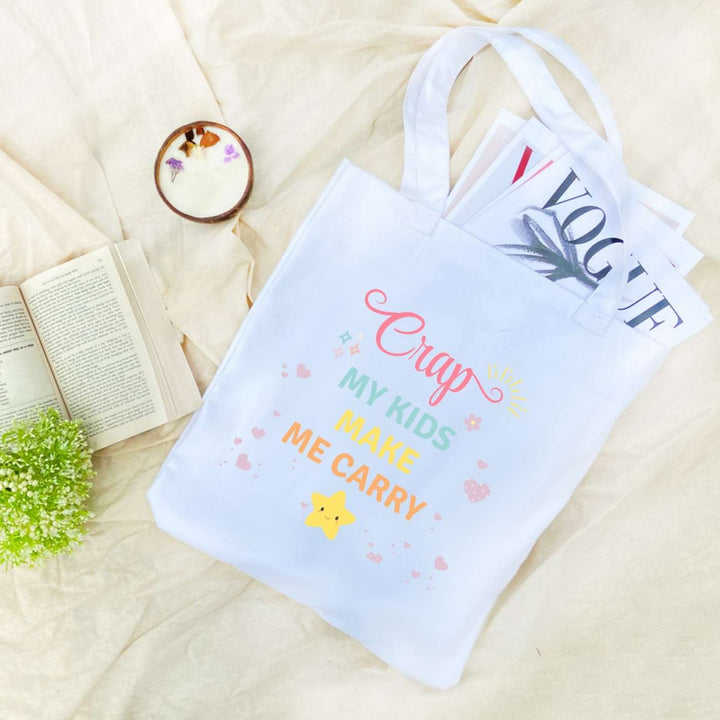Handmade Printed Kids Make Me Carry Cotton Tote Bag For Mothers