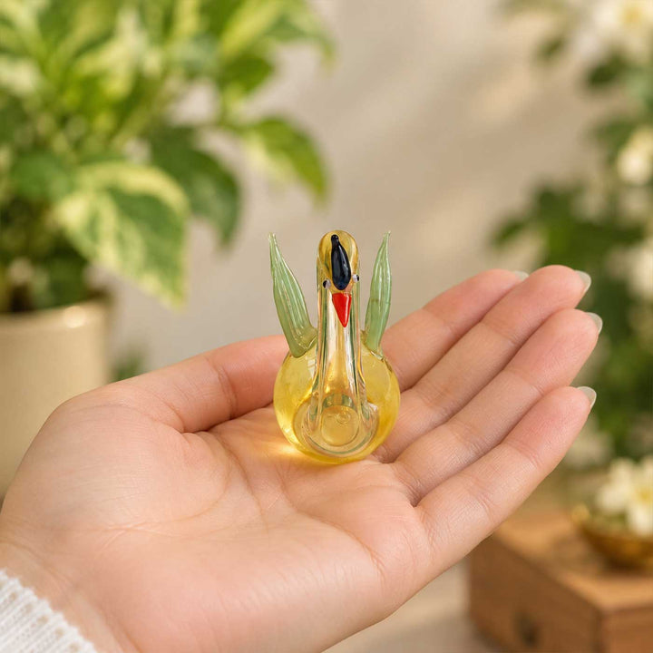 Set of 3 | Handmade Blown Glass Assorted Winged Swan Miniature Figurine For Decor