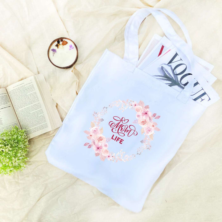 Handmade Printed Mom Life Theme Cotton Tote Bag For Mothers