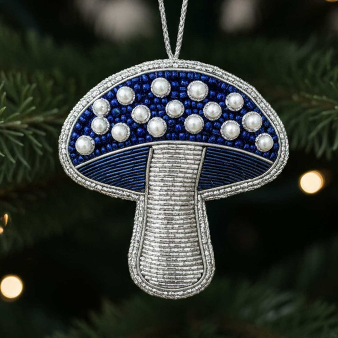 Blue Mushroom Sequin Premium Zardozi Ornament