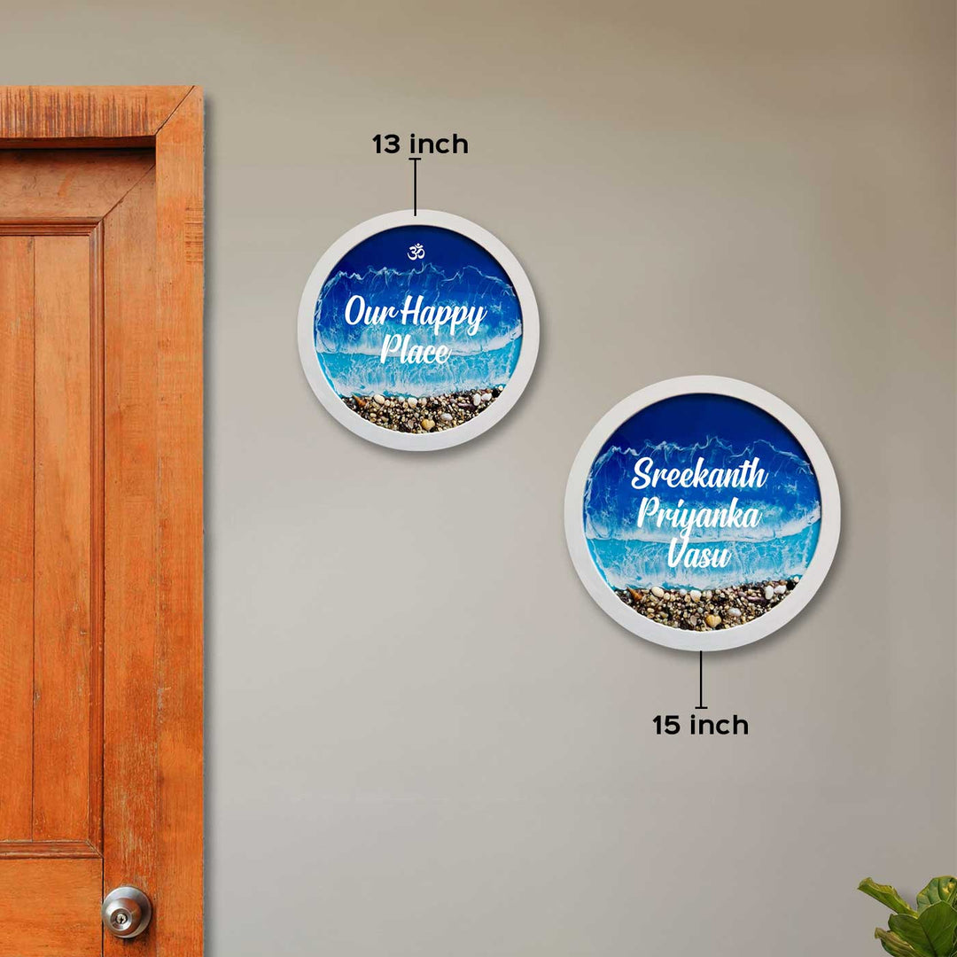 Dark Blue Personalized Ocean Effect Framed Round Resin Name Plate | With 3D Acrylic Letters