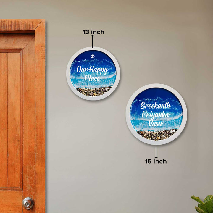 Dark Blue Personalized Ocean Effect Framed Round Resin Name Plate | With 3D Acrylic Letters
