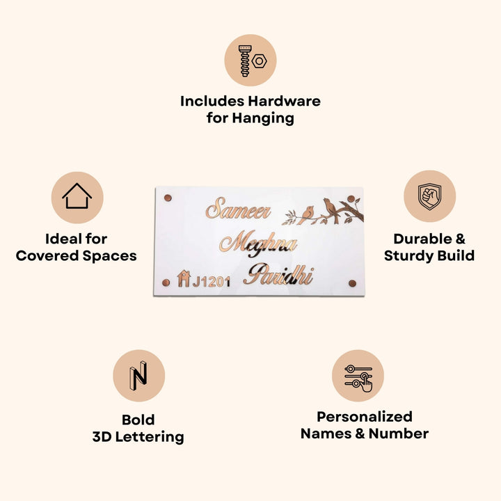 Personalized Rectangle Birds Theme Acrylic Name Plate