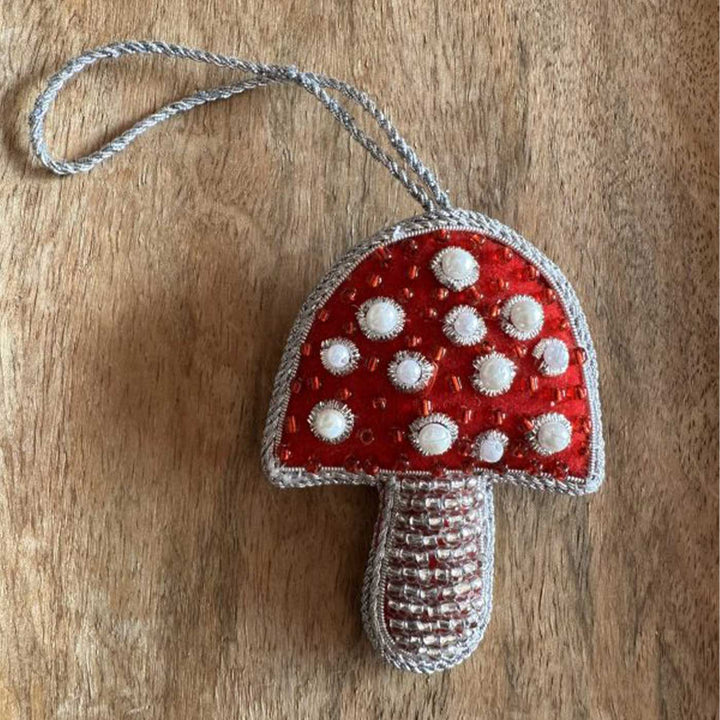 Red Mushroom Sequin Premium Zardozi Ornament