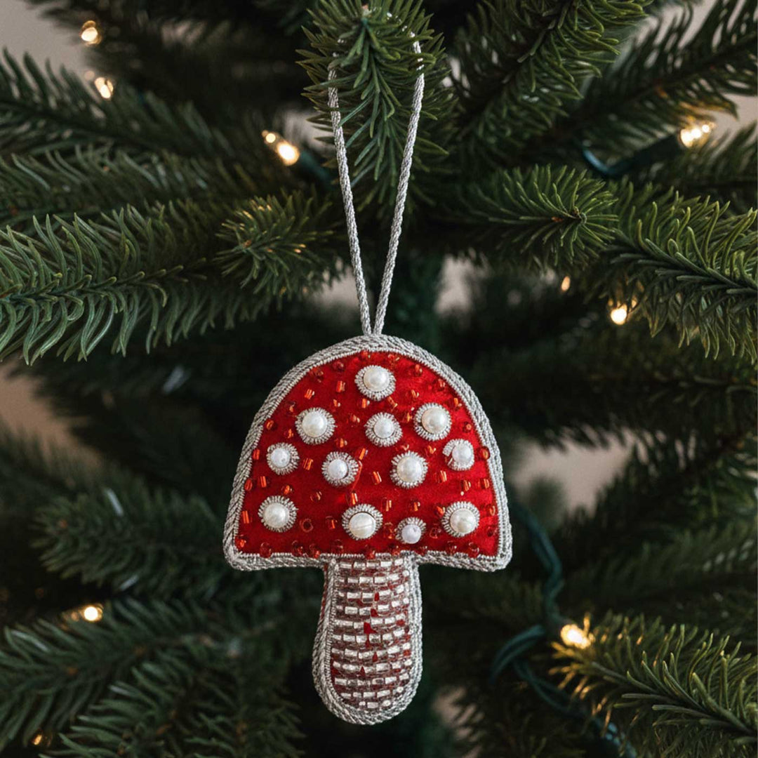 Red Mushroom Sequin Premium Zardozi Ornament