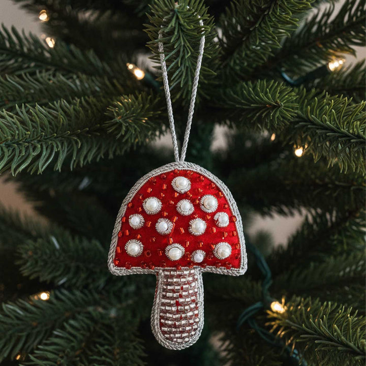 Red Mushroom Sequin Premium Zardozi Ornament