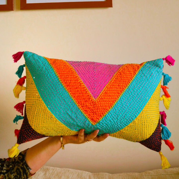 Multicolor Banjaran Kantha Cotton Cushion