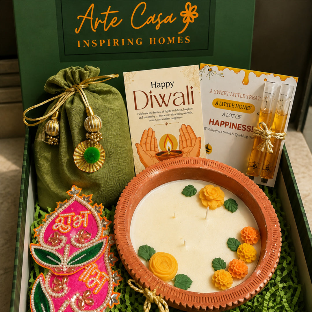Harit Diwali Celebration Green Gift Hamper With Terracotta Candle And Shubh Labh Potli For Festive Gifting