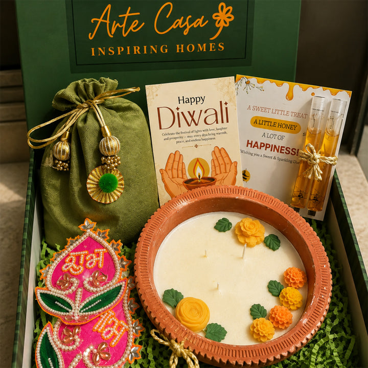 Harit Diwali Celebration Green Gift Hamper With Terracotta Candle And Shubh Labh Potli For Festive Gifting
