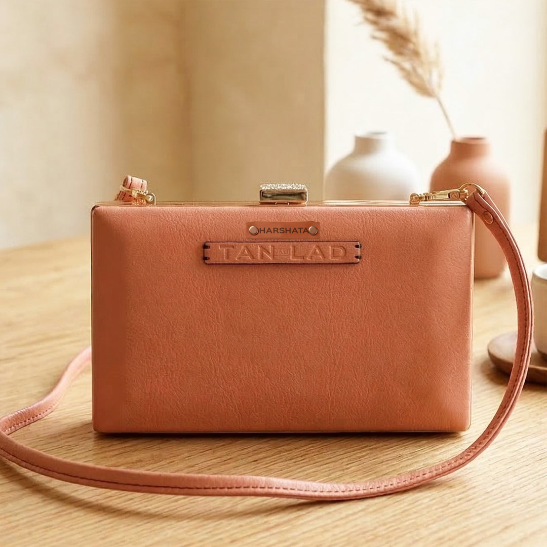 Personalized Pink Brick Leather Clutch With Sling