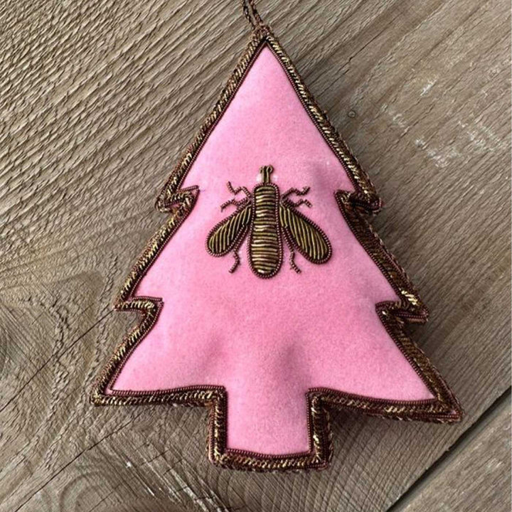 Pink Christmas Tree With Bee Premium Zardozi Ornament