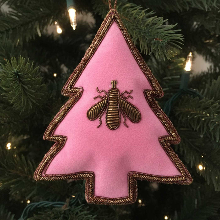 Pink Christmas Tree With Bee Premium Zardozi Ornament