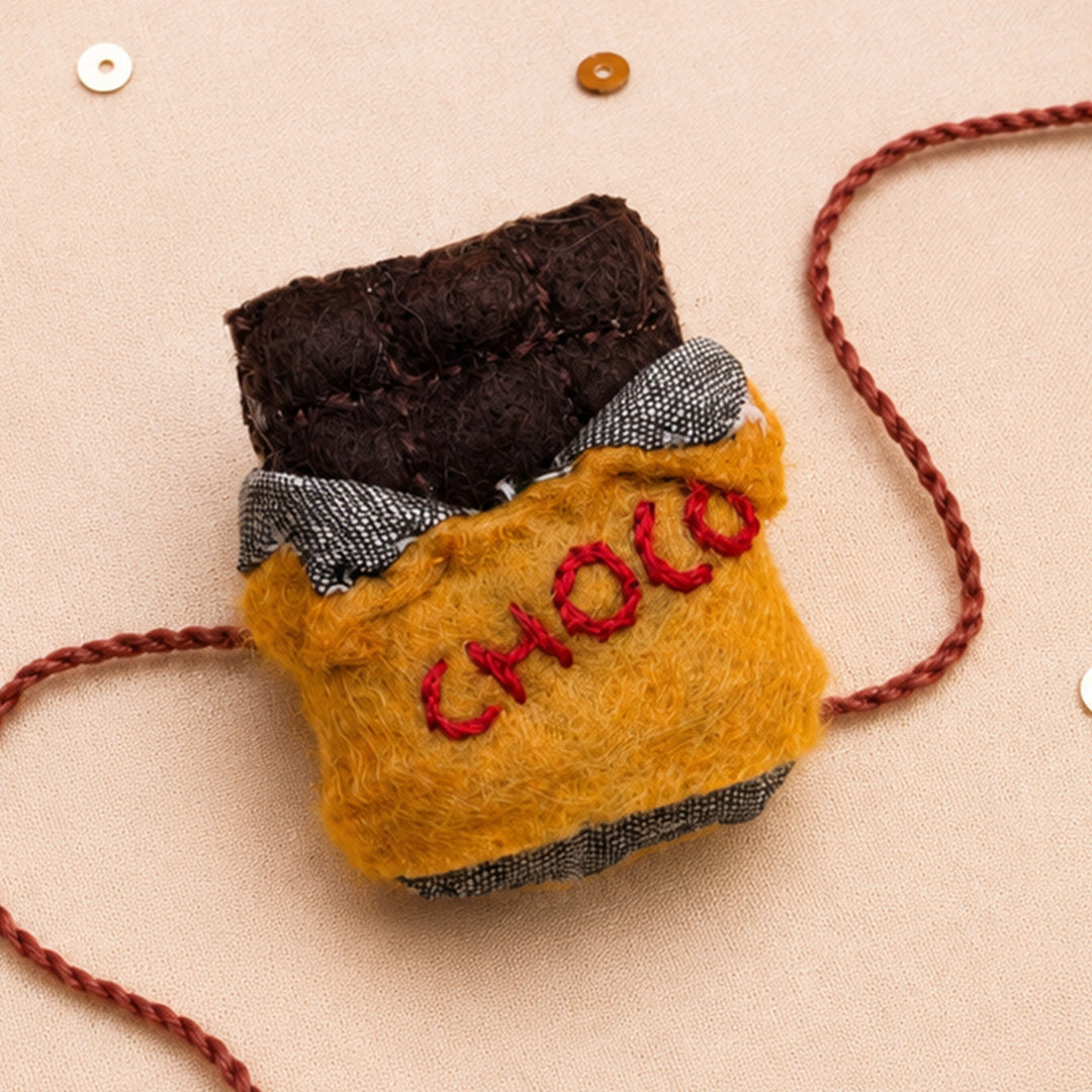 Hand Embroidered Chocolate Rakhi With Magnet For Brother
