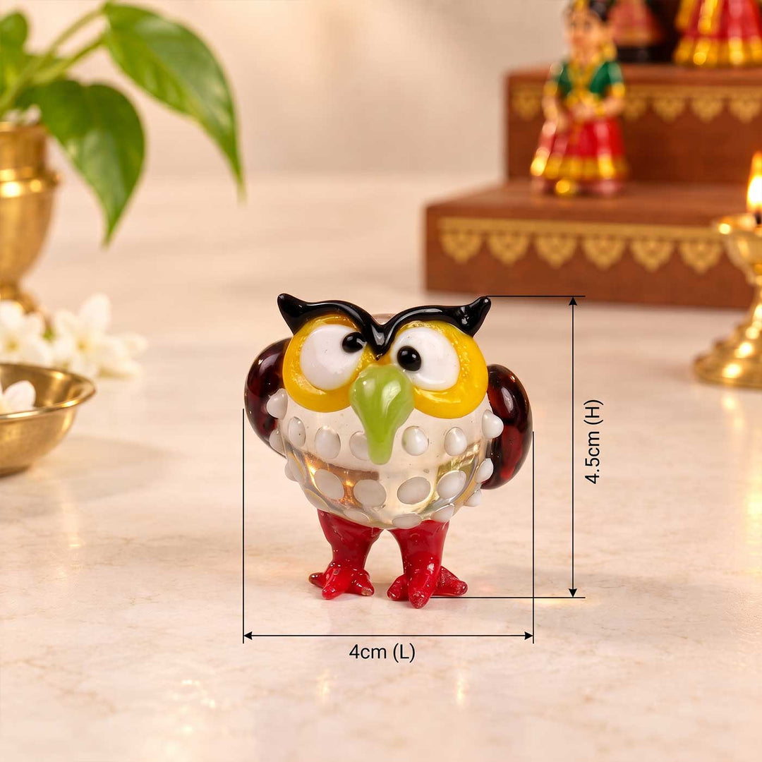 Handmade Blown Glass Spotted Owl Miniature Figurine For Decor